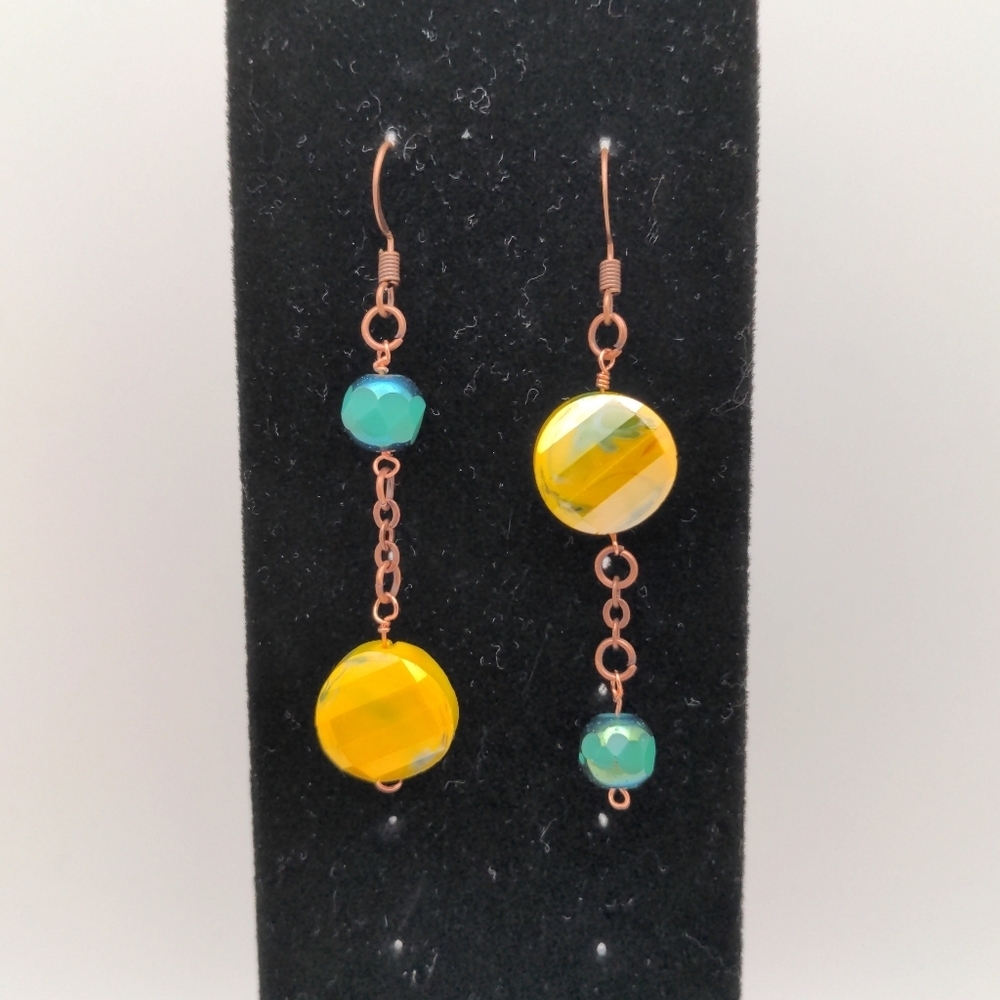 381MIDALANE Artisan Glass Bead Drop Earrings Copper Chain